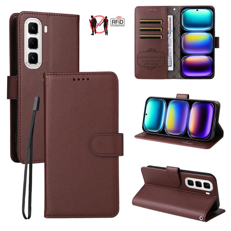 Litchi Texture RFID Blocking 3-Card Wallet Leather Phone Case, For Infinix Smart 20 4G, For Infinix Hot 60 4G / Hot 60i 4G, For Infinix Hot 60 Pro+ 4G, For Infinix Hot 60 Pro 4G, For Infinix Smart 10 Plus 4G, For Infinix Smart 10 4G / Tecno Pop 10     ...