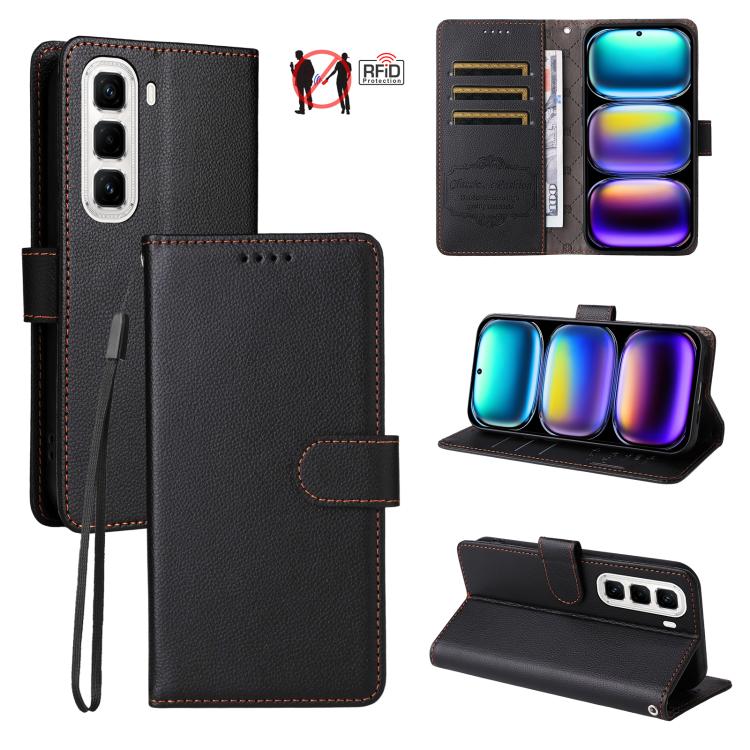 Litchi Texture RFID Blocking 3-Card Wallet Leather Phone Case, For Infinix Smart 20 4G, For Infinix Hot 60 4G / Hot 60i 4G, For Infinix Hot 60 Pro+ 4G, For Infinix Hot 60 Pro 4G, For Infinix Smart 10 Plus 4G, For Infinix Smart 10 4G / Tecno Pop 10     ...
