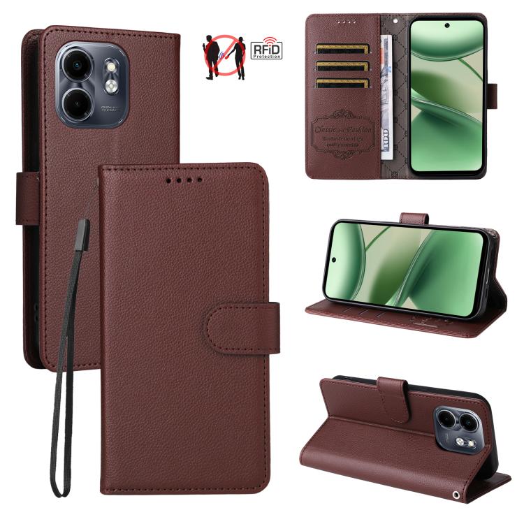 Litchi Texture RFID Blocking 3-Card Wallet Leather Phone Case, For Infinix Smart 20 4G, For Infinix Hot 60 4G / Hot 60i 4G, For Infinix Hot 60 Pro+ 4G, For Infinix Hot 60 Pro 4G, For Infinix Smart 10 Plus 4G, For Infinix Smart 10 4G / Tecno Pop 10     ...