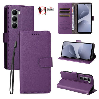 Litchi Texture RFID Blocking 3-Card Wallet Leather Phone Case, For Infinix Smart 20 4G, For Infinix Hot 60 4G / Hot 60i 4G, For Infinix Hot 60 Pro+ 4G, For Infinix Hot 60 Pro 4G, For Infinix Smart 10 Plus 4G, For Infinix Smart 10 4G / Tecno Pop 10     ...