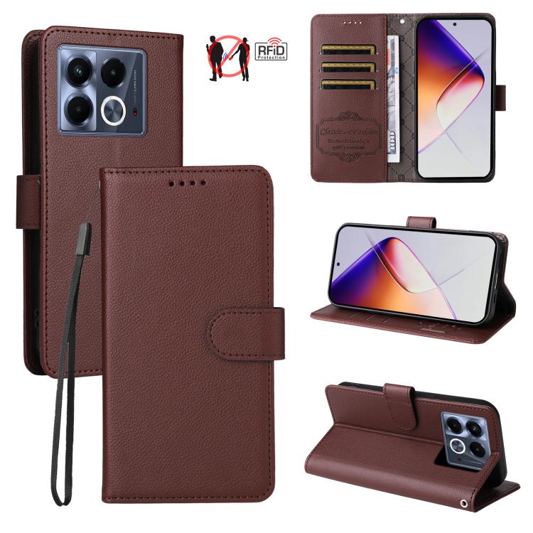 Litchi Texture RFID Blocking 3-Card Wallet Leather Phone Case, For Infinix Smart 20 4G, For Infinix Hot 60 4G / Hot 60i 4G, For Infinix Hot 60 Pro+ 4G, For Infinix Hot 60 Pro 4G, For Infinix Smart 10 Plus 4G, For Infinix Smart 10 4G / Tecno Pop 10     ...