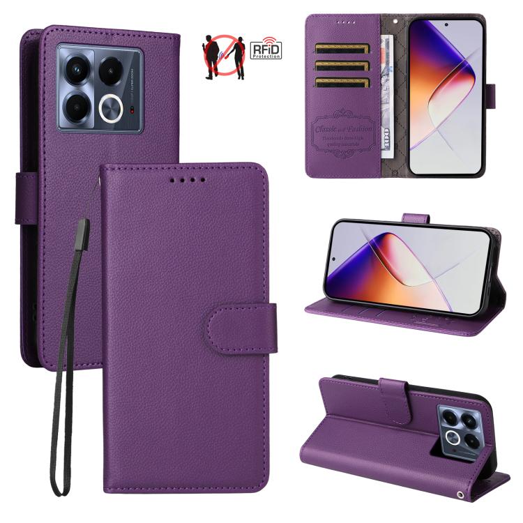 Litchi Texture RFID Blocking 3-Card Wallet Leather Phone Case, For Infinix Smart 20 4G, For Infinix Hot 60 4G / Hot 60i 4G, For Infinix Hot 60 Pro+ 4G, For Infinix Hot 60 Pro 4G, For Infinix Smart 10 Plus 4G, For Infinix Smart 10 4G / Tecno Pop 10     ...