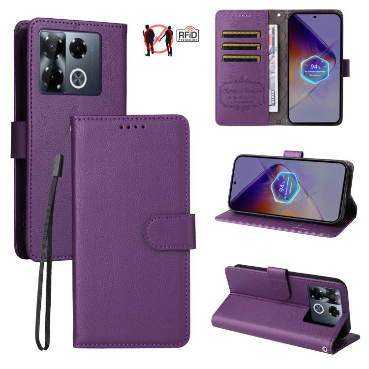 Litchi Texture RFID Blocking 3-Card Wallet Leather Phone Case, For Infinix Smart 20 4G, For Infinix Hot 60 4G / Hot 60i 4G, For Infinix Hot 60 Pro+ 4G, For Infinix Hot 60 Pro 4G, For Infinix Smart 10 Plus 4G, For Infinix Smart 10 4G / Tecno Pop 10     ...