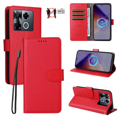 Litchi Texture RFID Blocking 3-Card Wallet Leather Phone Case, For Infinix Smart 20 4G, For Infinix Hot 60 4G / Hot 60i 4G, For Infinix Hot 60 Pro+ 4G, For Infinix Hot 60 Pro 4G, For Infinix Smart 10 Plus 4G, For Infinix Smart 10 4G / Tecno Pop 10     ...