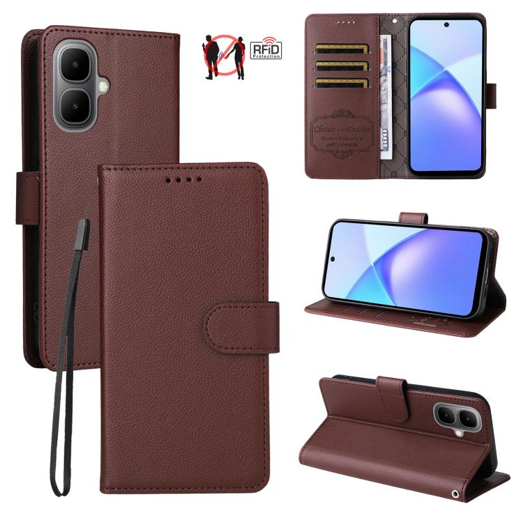 Litchi Texture RFID Blocking 3-Card Wallet Leather Phone Case, For Infinix Smart 20 4G, For Infinix Hot 60 4G / Hot 60i 4G, For Infinix Hot 60 Pro+ 4G, For Infinix Hot 60 Pro 4G, For Infinix Smart 10 Plus 4G, For Infinix Smart 10 4G / Tecno Pop 10     ...