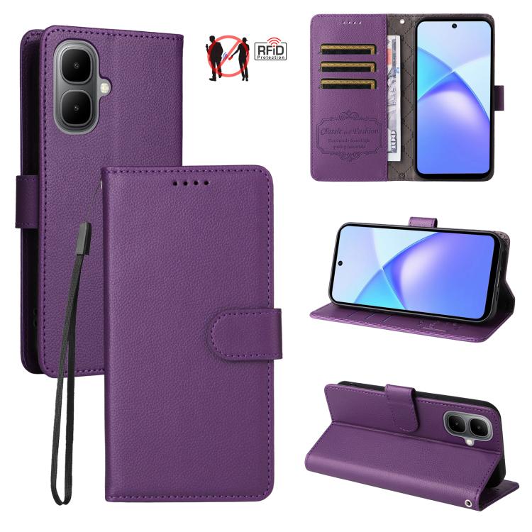 Litchi Texture RFID Blocking 3-Card Wallet Leather Phone Case, For Infinix Smart 20 4G, For Infinix Hot 60 4G / Hot 60i 4G, For Infinix Hot 60 Pro+ 4G, For Infinix Hot 60 Pro 4G, For Infinix Smart 10 Plus 4G, For Infinix Smart 10 4G / Tecno Pop 10     ...