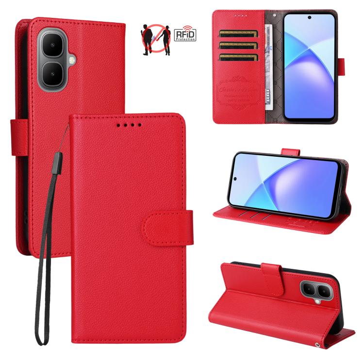 Litchi Texture RFID Blocking 3-Card Wallet Leather Phone Case, For Infinix Smart 20 4G, For Infinix Hot 60 4G / Hot 60i 4G, For Infinix Hot 60 Pro+ 4G, For Infinix Hot 60 Pro 4G, For Infinix Smart 10 Plus 4G, For Infinix Smart 10 4G / Tecno Pop 10     ...