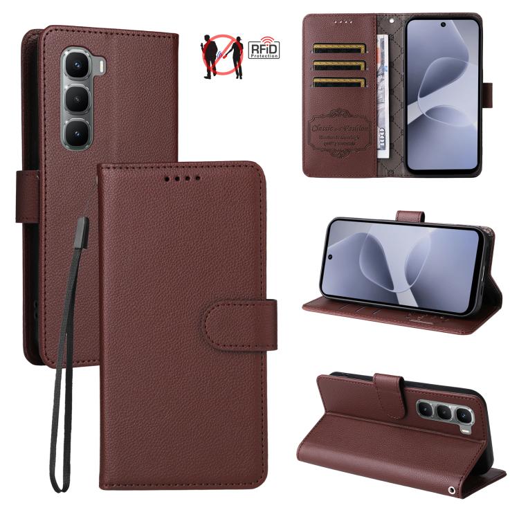 Litchi Texture RFID Blocking 3-Card Wallet Leather Phone Case, For Infinix Smart 20 4G, For Infinix Hot 60 4G / Hot 60i 4G, For Infinix Hot 60 Pro+ 4G, For Infinix Hot 60 Pro 4G, For Infinix Smart 10 Plus 4G, For Infinix Smart 10 4G / Tecno Pop 10     ...