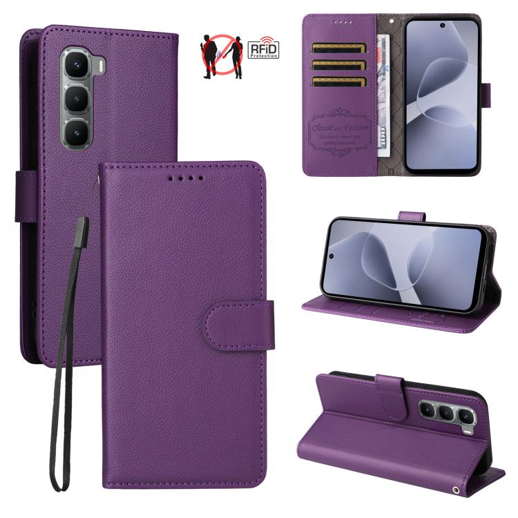 Litchi Texture RFID Blocking 3-Card Wallet Leather Phone Case, For Infinix Smart 20 4G, For Infinix Hot 60 4G / Hot 60i 4G, For Infinix Hot 60 Pro+ 4G, For Infinix Hot 60 Pro 4G, For Infinix Smart 10 Plus 4G, For Infinix Smart 10 4G / Tecno Pop 10     ...