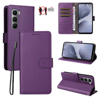 Litchi Texture RFID Blocking 3-Card Wallet Leather Phone Case, For Infinix Smart 20 4G, For Infinix Hot 60 4G / Hot 60i 4G, For Infinix Hot 60 Pro+ 4G, For Infinix Hot 60 Pro 4G, For Infinix Smart 10 Plus 4G, For Infinix Smart 10 4G / Tecno Pop 10     ...