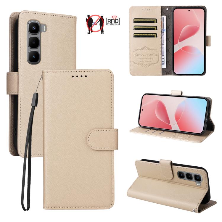 Litchi Texture RFID Blocking 3-Card Wallet Leather Phone Case, For Infinix Smart 20 4G, For Infinix Hot 60 4G / Hot 60i 4G, For Infinix Hot 60 Pro+ 4G, For Infinix Hot 60 Pro 4G, For Infinix Smart 10 Plus 4G, For Infinix Smart 10 4G / Tecno Pop 10     ...