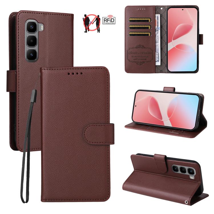 Litchi Texture RFID Blocking 3-Card Wallet Leather Phone Case, For Infinix Smart 20 4G, For Infinix Hot 60 4G / Hot 60i 4G, For Infinix Hot 60 Pro+ 4G, For Infinix Hot 60 Pro 4G, For Infinix Smart 10 Plus 4G, For Infinix Smart 10 4G / Tecno Pop 10     ...