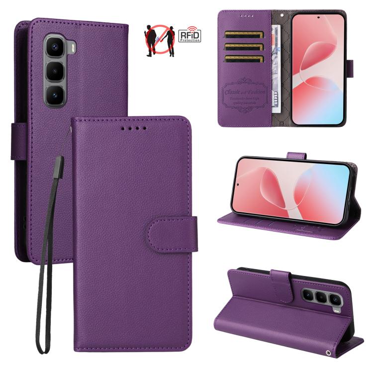 Litchi Texture RFID Blocking 3-Card Wallet Leather Phone Case, For Infinix Smart 20 4G, For Infinix Hot 60 4G / Hot 60i 4G, For Infinix Hot 60 Pro+ 4G, For Infinix Hot 60 Pro 4G, For Infinix Smart 10 Plus 4G, For Infinix Smart 10 4G / Tecno Pop 10     ...