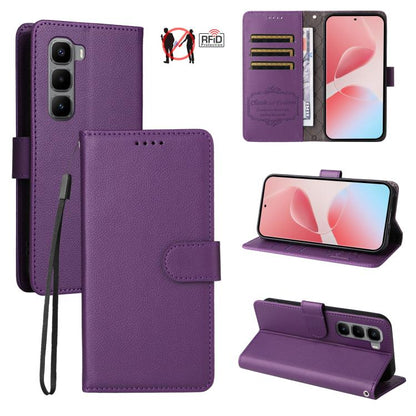 Litchi Texture RFID Blocking 3-Card Wallet Leather Phone Case, For Infinix Smart 20 4G, For Infinix Hot 60 4G / Hot 60i 4G, For Infinix Hot 60 Pro+ 4G, For Infinix Hot 60 Pro 4G, For Infinix Smart 10 Plus 4G, For Infinix Smart 10 4G / Tecno Pop 10     ...