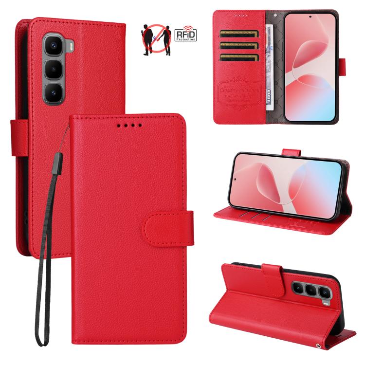 Litchi Texture RFID Blocking 3-Card Wallet Leather Phone Case, For Infinix Smart 20 4G, For Infinix Hot 60 4G / Hot 60i 4G, For Infinix Hot 60 Pro+ 4G, For Infinix Hot 60 Pro 4G, For Infinix Smart 10 Plus 4G, For Infinix Smart 10 4G / Tecno Pop 10     ...