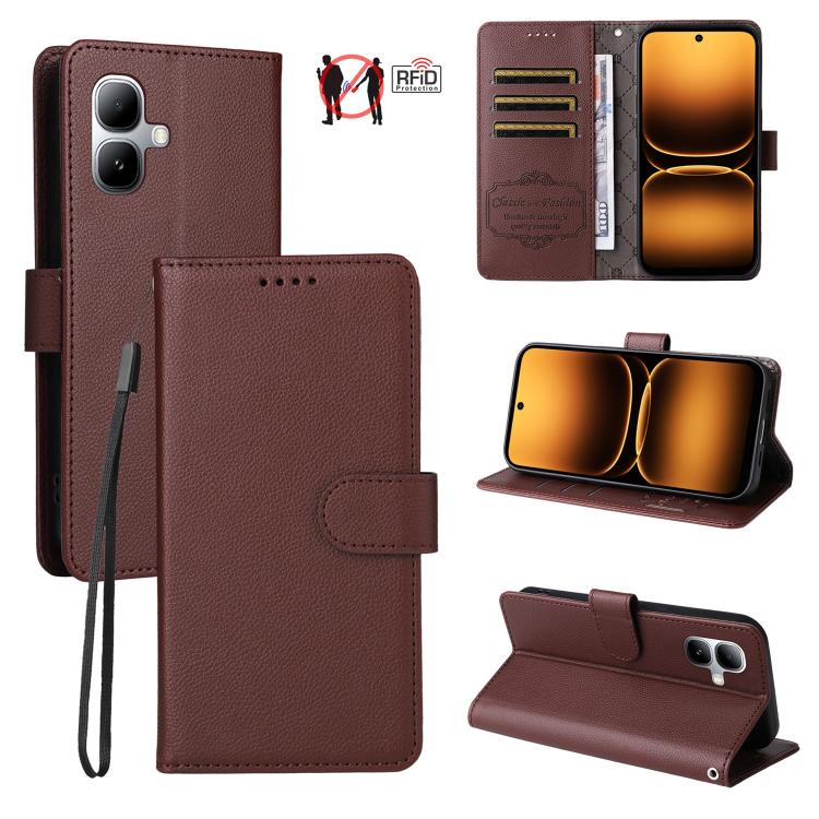 Litchi Texture RFID Blocking 3-Card Wallet Leather Phone Case, For Infinix Smart 20 4G, For Infinix Hot 60 4G / Hot 60i 4G, For Infinix Hot 60 Pro+ 4G, For Infinix Hot 60 Pro 4G, For Infinix Smart 10 Plus 4G, For Infinix Smart 10 4G / Tecno Pop 10     ...