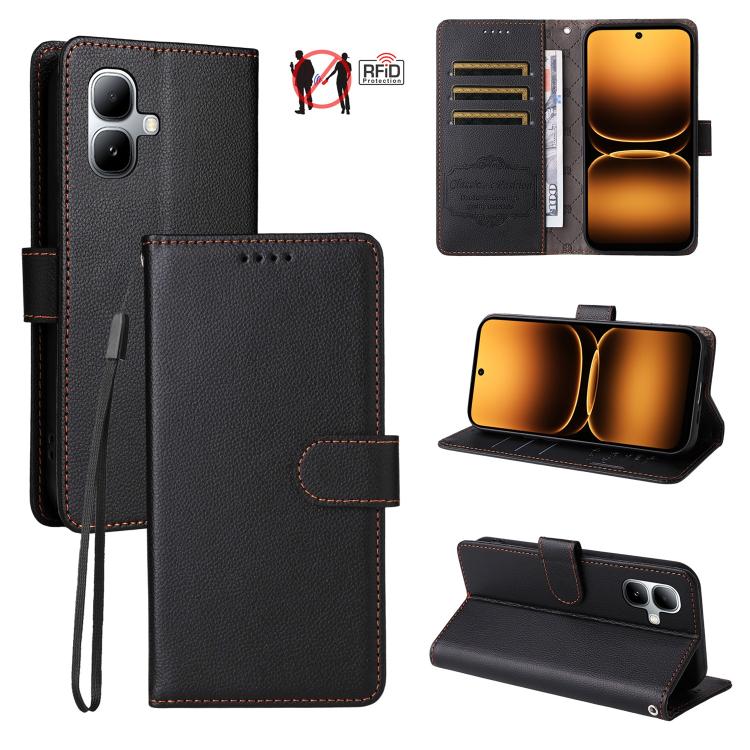 Litchi Texture RFID Blocking 3-Card Wallet Leather Phone Case, For Infinix Smart 20 4G, For Infinix Hot 60 4G / Hot 60i 4G, For Infinix Hot 60 Pro+ 4G, For Infinix Hot 60 Pro 4G, For Infinix Smart 10 Plus 4G, For Infinix Smart 10 4G / Tecno Pop 10     ...