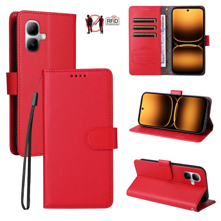 Litchi Texture RFID Blocking 3-Card Wallet Leather Phone Case, For Infinix Smart 20 4G, For Infinix Hot 60 4G / Hot 60i 4G, For Infinix Hot 60 Pro+ 4G, For Infinix Hot 60 Pro 4G, For Infinix Smart 10 Plus 4G, For Infinix Smart 10 4G / Tecno Pop 10     ...
