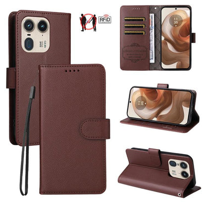 Litchi Texture RFID Blocking 3-Card Wallet Leather Phone Case, For Motorola Moto G55 5G, For Motorola Moto G85 5G / S50 Neo, For Motorola Moto G24 / G04 / G04s / E14, For Motorola Edge 50 Ultra / Moto X50 Ultra