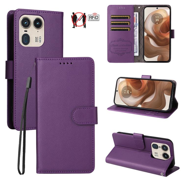 Litchi Texture RFID Blocking 3-Card Wallet Leather Phone Case, For Motorola Moto G55 5G, For Motorola Moto G85 5G / S50 Neo, For Motorola Moto G24 / G04 / G04s / E14, For Motorola Edge 50 Ultra / Moto X50 Ultra