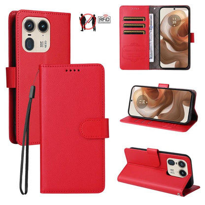 Litchi Texture RFID Blocking 3-Card Wallet Leather Phone Case, For Motorola Moto G55 5G, For Motorola Moto G85 5G / S50 Neo, For Motorola Moto G24 / G04 / G04s / E14, For Motorola Edge 50 Ultra / Moto X50 Ultra