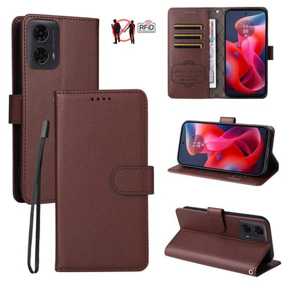 Litchi Texture RFID Blocking 3-Card Wallet Leather Phone Case, For Motorola Moto G55 5G, For Motorola Moto G85 5G / S50 Neo, For Motorola Moto G24 / G04 / G04s / E14, For Motorola Edge 50 Ultra / Moto X50 Ultra