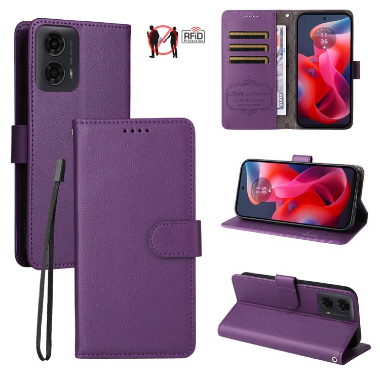 Litchi Texture RFID Blocking 3-Card Wallet Leather Phone Case, For Motorola Moto G55 5G, For Motorola Moto G85 5G / S50 Neo, For Motorola Moto G24 / G04 / G04s / E14, For Motorola Edge 50 Ultra / Moto X50 Ultra