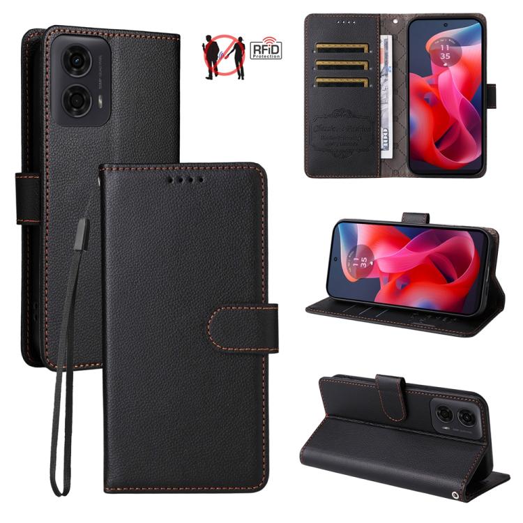 Litchi Texture RFID Blocking 3-Card Wallet Leather Phone Case, For Motorola Moto G55 5G, For Motorola Moto G85 5G / S50 Neo, For Motorola Moto G24 / G04 / G04s / E14, For Motorola Edge 50 Ultra / Moto X50 Ultra