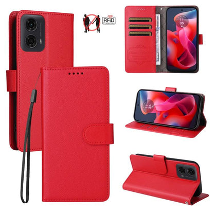 Litchi Texture RFID Blocking 3-Card Wallet Leather Phone Case, For Motorola Moto G55 5G, For Motorola Moto G85 5G / S50 Neo, For Motorola Moto G24 / G04 / G04s / E14, For Motorola Edge 50 Ultra / Moto X50 Ultra
