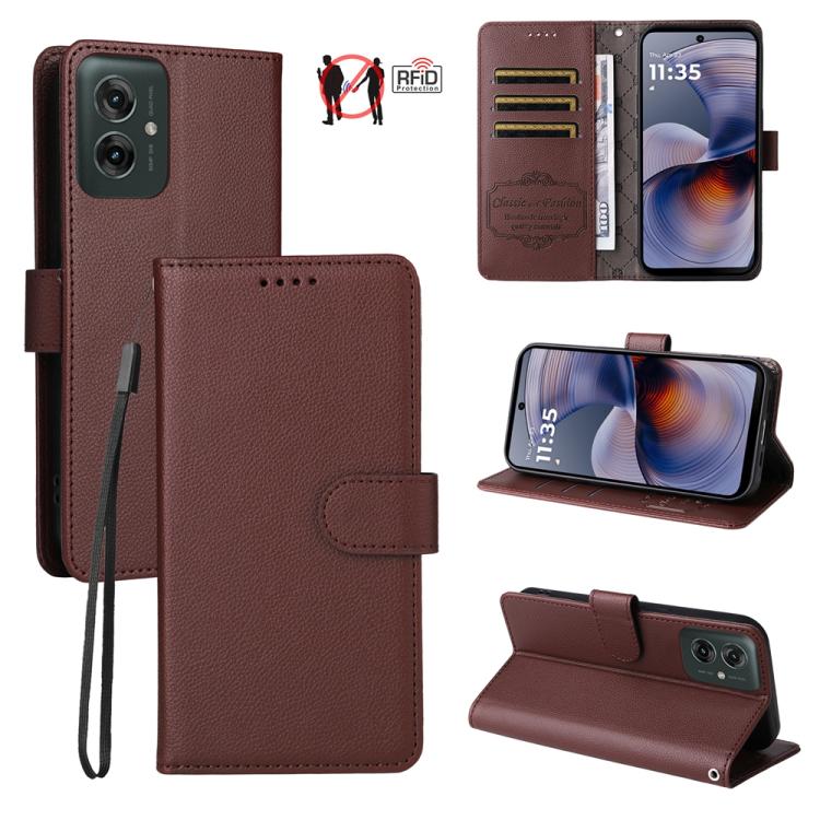 Litchi Texture RFID Blocking 3-Card Wallet Leather Phone Case, For Motorola Moto G55 5G, For Motorola Moto G85 5G / S50 Neo, For Motorola Moto G24 / G04 / G04s / E14, For Motorola Edge 50 Ultra / Moto X50 Ultra