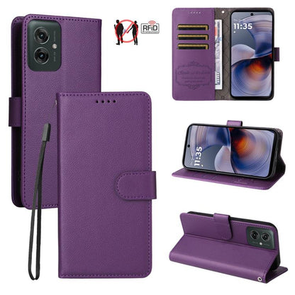 Litchi Texture RFID Blocking 3-Card Wallet Leather Phone Case, For Motorola Moto G55 5G, For Motorola Moto G85 5G / S50 Neo, For Motorola Moto G24 / G04 / G04s / E14, For Motorola Edge 50 Ultra / Moto X50 Ultra