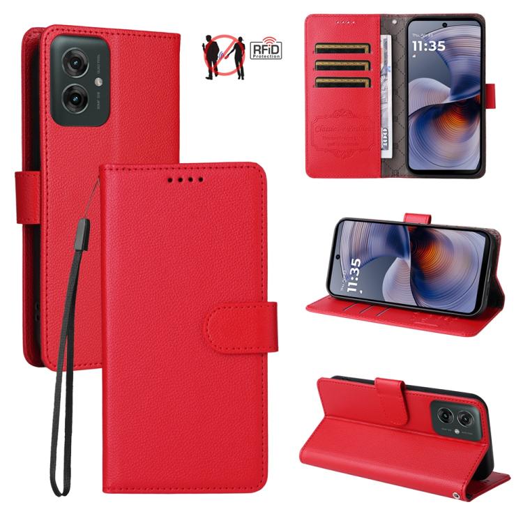 Litchi Texture RFID Blocking 3-Card Wallet Leather Phone Case, For Motorola Moto G55 5G, For Motorola Moto G85 5G / S50 Neo, For Motorola Moto G24 / G04 / G04s / E14, For Motorola Edge 50 Ultra / Moto X50 Ultra