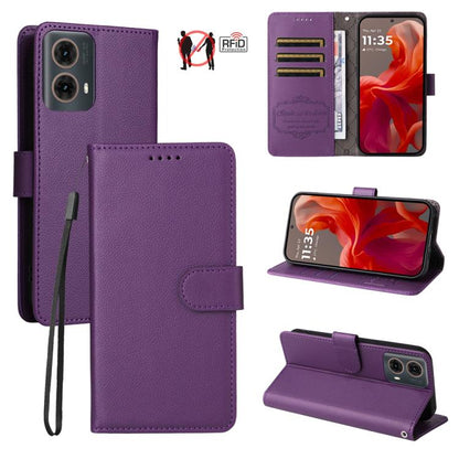 Litchi Texture RFID Blocking 3-Card Wallet Leather Phone Case, For Motorola Moto G55 5G, For Motorola Moto G85 5G / S50 Neo, For Motorola Moto G24 / G04 / G04s / E14, For Motorola Edge 50 Ultra / Moto X50 Ultra