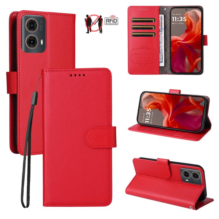 Litchi Texture RFID Blocking 3-Card Wallet Leather Phone Case, For Motorola Moto G55 5G, For Motorola Moto G85 5G / S50 Neo, For Motorola Moto G24 / G04 / G04s / E14, For Motorola Edge 50 Ultra / Moto X50 Ultra