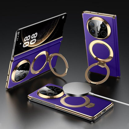 Folding Shaft Plain Leather MagSafe Holder Phone Case, For Huawei Mate X7, For Huawei Mate X6, For Huawei Mate X5, For Huawei Mate X3