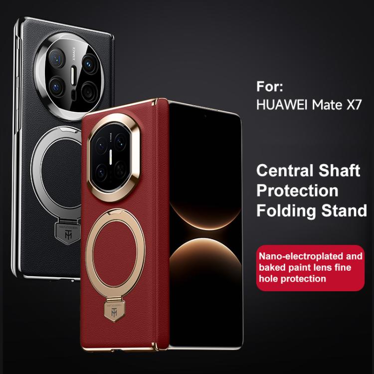 Folding Shaft Plain Leather MagSafe Holder Phone Case, For Huawei Mate X7, For Huawei Mate X6, For Huawei Mate X5, For Huawei Mate X3