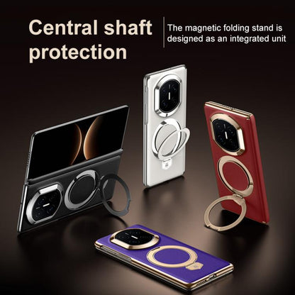 Folding Shaft Plain Leather MagSafe Holder Phone Case, For Huawei Mate X7, For Huawei Mate X6, For Huawei Mate X5, For Huawei Mate X3