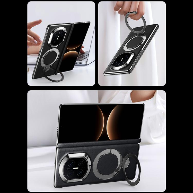 Folding Shaft Plain Leather MagSafe Holder Phone Case, For Huawei Mate X7, For Huawei Mate X6, For Huawei Mate X5, For Huawei Mate X3