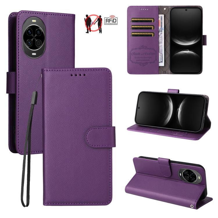 Litchi Texture RFID Blocking 3-Card Wallet Leather Phone Case, For Huawei nova 16 SE 5G, For Huawei nova 16, For Huawei Enjoy 90 Pro Max 5G, For Huawei Enjoy 90 / Enjoy 90 Plus 5G, For Huawei Enjoy 80 Plus, For Huawei nova 15 Pro / nova 15 Ultra       ...