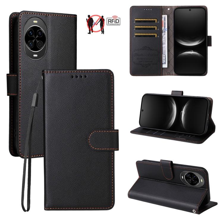 Litchi Texture RFID Blocking 3-Card Wallet Leather Phone Case, For Huawei nova 16 SE 5G, For Huawei nova 16, For Huawei Enjoy 90 Pro Max 5G, For Huawei Enjoy 90 / Enjoy 90 Plus 5G, For Huawei Enjoy 80 Plus, For Huawei nova 15 Pro / nova 15 Ultra       ...