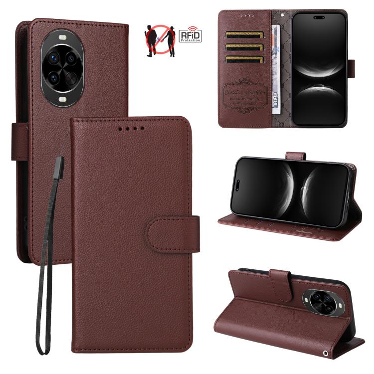 Litchi Texture RFID Blocking 3-Card Wallet Leather Phone Case, For Huawei nova 16 SE 5G, For Huawei nova 16, For Huawei Enjoy 90 Pro Max 5G, For Huawei Enjoy 90 / Enjoy 90 Plus 5G, For Huawei Enjoy 80 Plus, For Huawei nova 15 Pro / nova 15 Ultra       ...