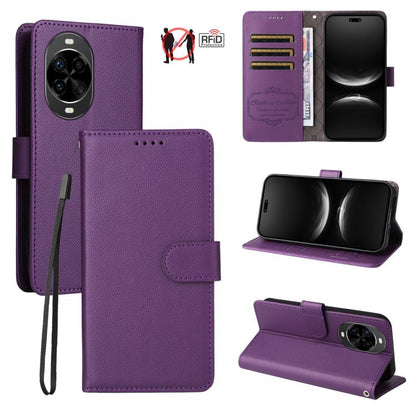 Litchi Texture RFID Blocking 3-Card Wallet Leather Phone Case, For Huawei nova 16 SE 5G, For Huawei nova 16, For Huawei Enjoy 90 Pro Max 5G, For Huawei Enjoy 90 / Enjoy 90 Plus 5G, For Huawei Enjoy 80 Plus, For Huawei nova 15 Pro / nova 15 Ultra       ...