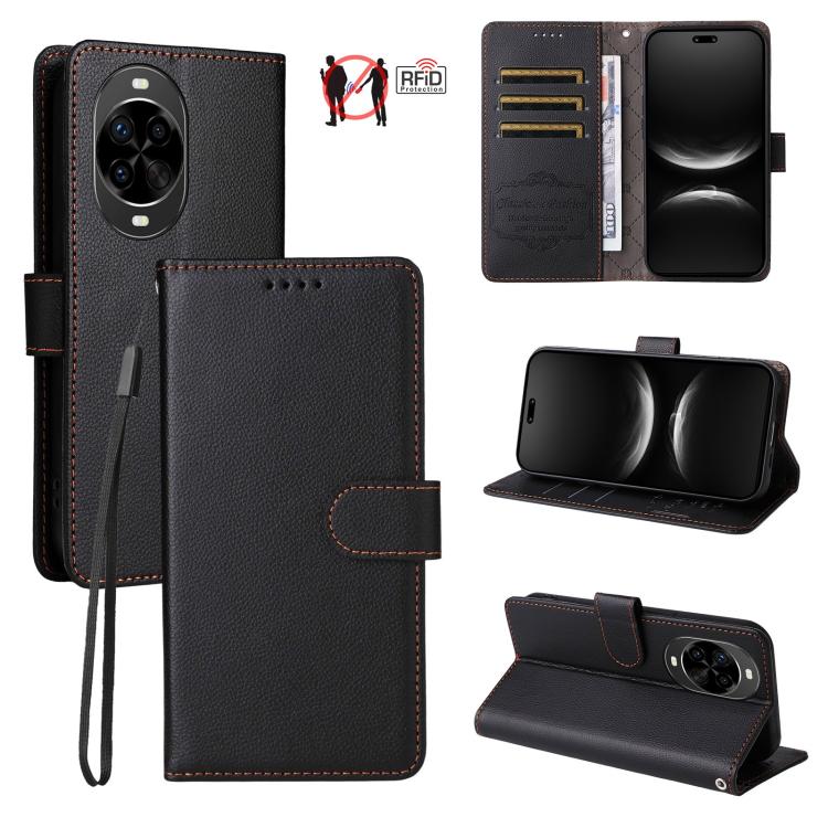 Litchi Texture RFID Blocking 3-Card Wallet Leather Phone Case, For Huawei nova 16 SE 5G, For Huawei nova 16, For Huawei Enjoy 90 Pro Max 5G, For Huawei Enjoy 90 / Enjoy 90 Plus 5G, For Huawei Enjoy 80 Plus, For Huawei nova 15 Pro / nova 15 Ultra       ...