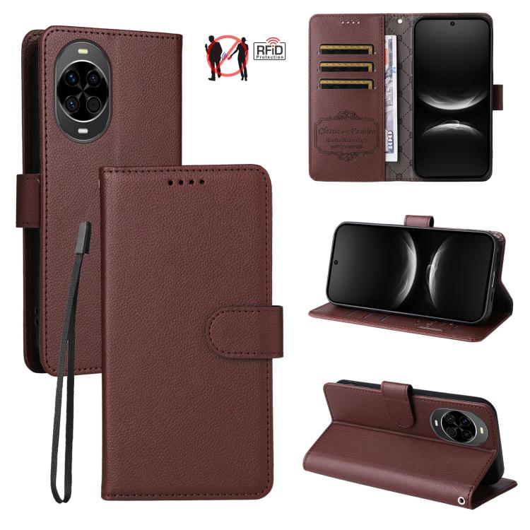 Litchi Texture RFID Blocking 3-Card Wallet Leather Phone Case, For Huawei nova 16 SE 5G, For Huawei nova 16, For Huawei Enjoy 90 Pro Max 5G, For Huawei Enjoy 90 / Enjoy 90 Plus 5G, For Huawei Enjoy 80 Plus, For Huawei nova 15 Pro / nova 15 Ultra       ...