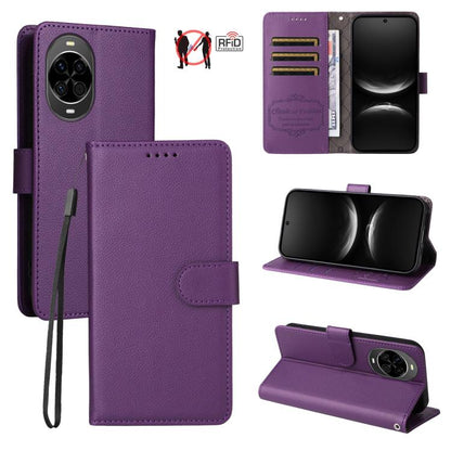 Litchi Texture RFID Blocking 3-Card Wallet Leather Phone Case, For Huawei nova 16 SE 5G, For Huawei nova 16, For Huawei Enjoy 90 Pro Max 5G, For Huawei Enjoy 90 / Enjoy 90 Plus 5G, For Huawei Enjoy 80 Plus, For Huawei nova 15 Pro / nova 15 Ultra       ...