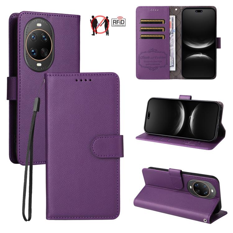 Litchi Texture RFID Blocking 3-Card Wallet Leather Phone Case, For Huawei nova 16 SE 5G, For Huawei nova 16, For Huawei Enjoy 90 Pro Max 5G, For Huawei Enjoy 90 / Enjoy 90 Plus 5G, For Huawei Enjoy 80 Plus, For Huawei nova 15 Pro / nova 15 Ultra       ...