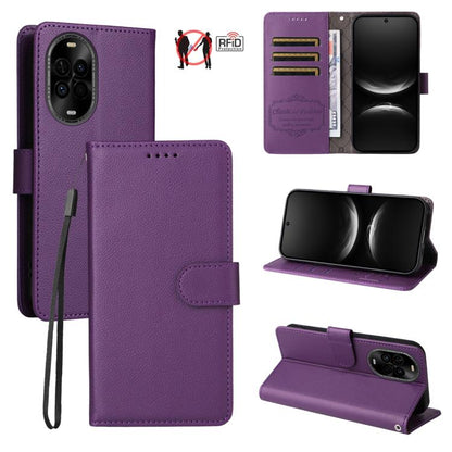 Litchi Texture RFID Blocking 3-Card Wallet Leather Phone Case, For Huawei nova 16 SE 5G, For Huawei nova 16, For Huawei Enjoy 90 Pro Max 5G, For Huawei Enjoy 90 / Enjoy 90 Plus 5G, For Huawei Enjoy 80 Plus, For Huawei nova 15 Pro / nova 15 Ultra       ...