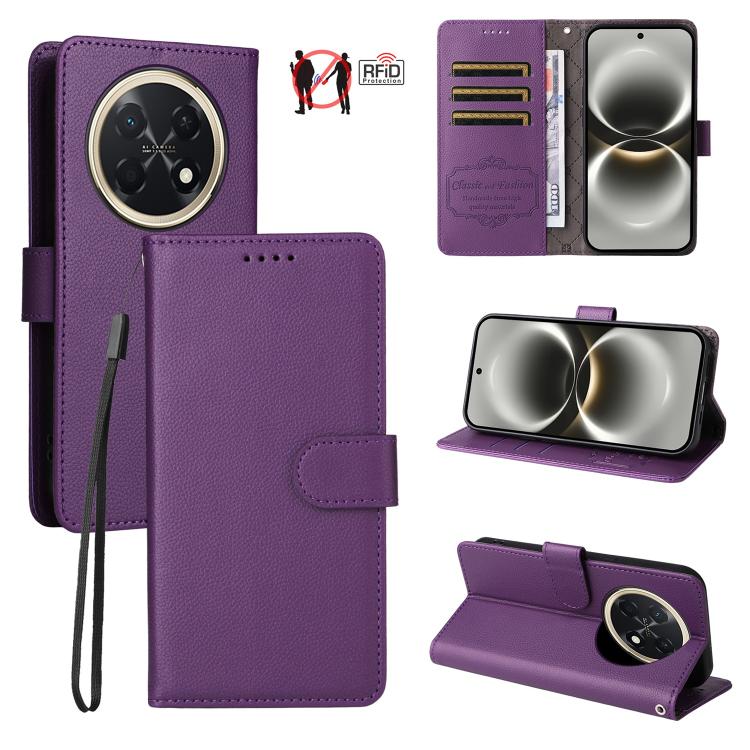 Litchi Texture RFID Blocking 3-Card Wallet Leather Phone Case, For Huawei nova 16 SE 5G, For Huawei nova 16, For Huawei Enjoy 90 Pro Max 5G, For Huawei Enjoy 90 / Enjoy 90 Plus 5G, For Huawei Enjoy 80 Plus, For Huawei nova 15 Pro / nova 15 Ultra       ...