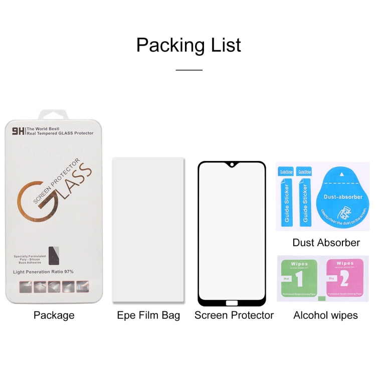 Tempered glass screen protector kit with screen protector, wipes, and dust absorber pads