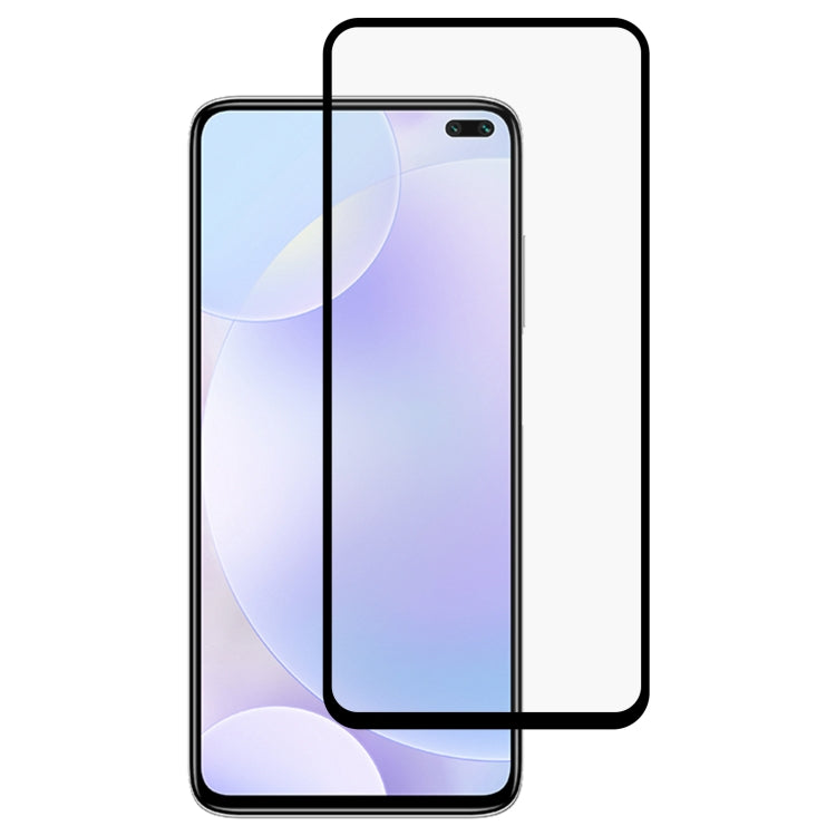 Full-glue tempered glass screen protector, black border, rounded corners, camera cutout